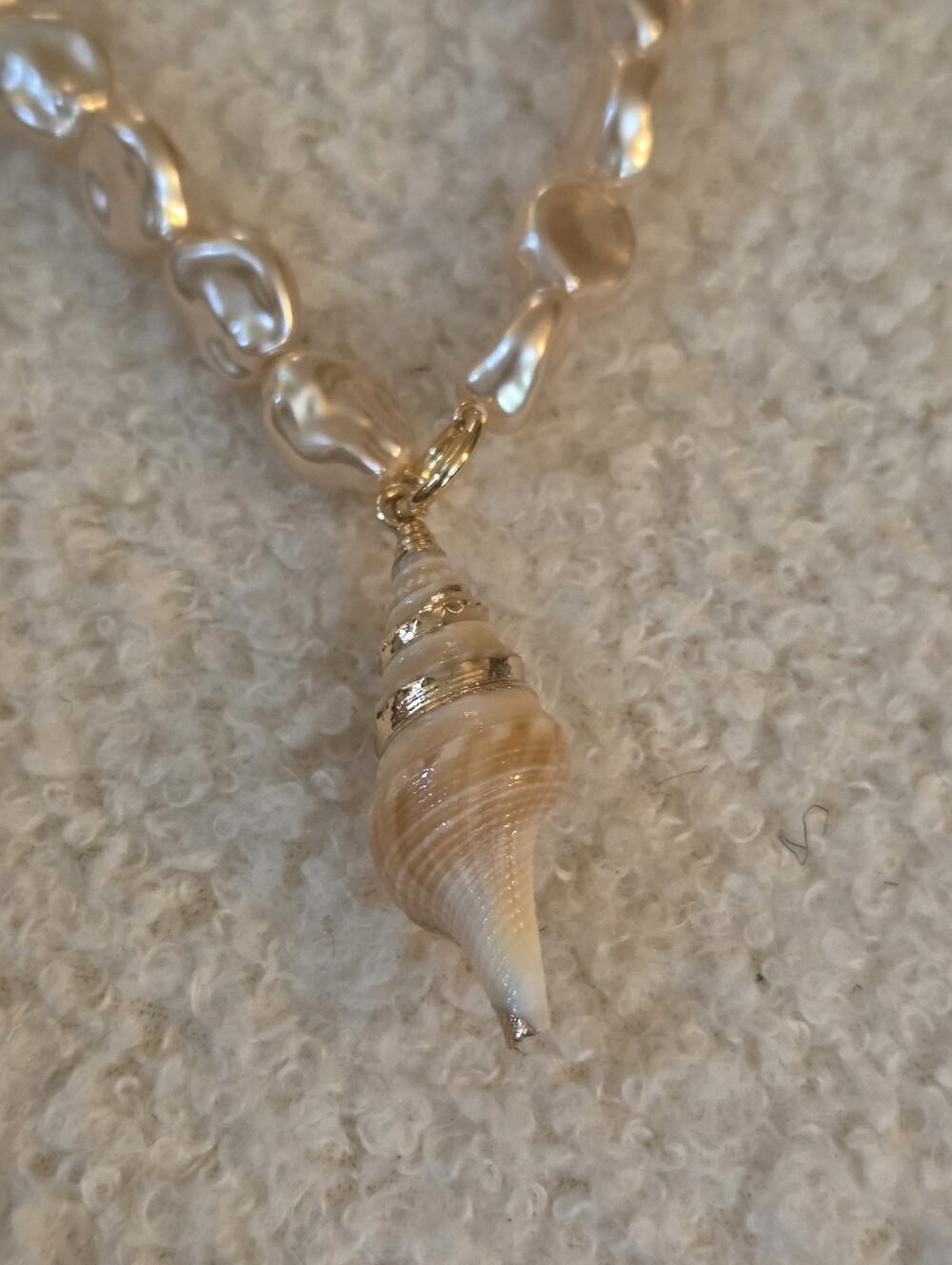 J. Crew Gold and Cream Shell Pendant Necklace with Irregular Pearl Beads - Picture 2 of 8